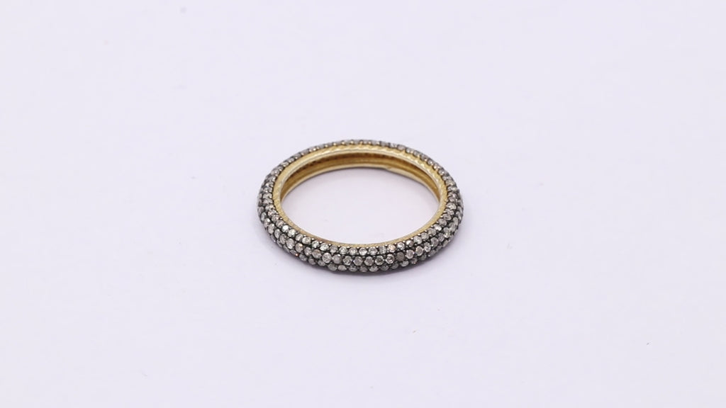 925 Sterling Silver Diamond Gold Plated Silver Band Ring