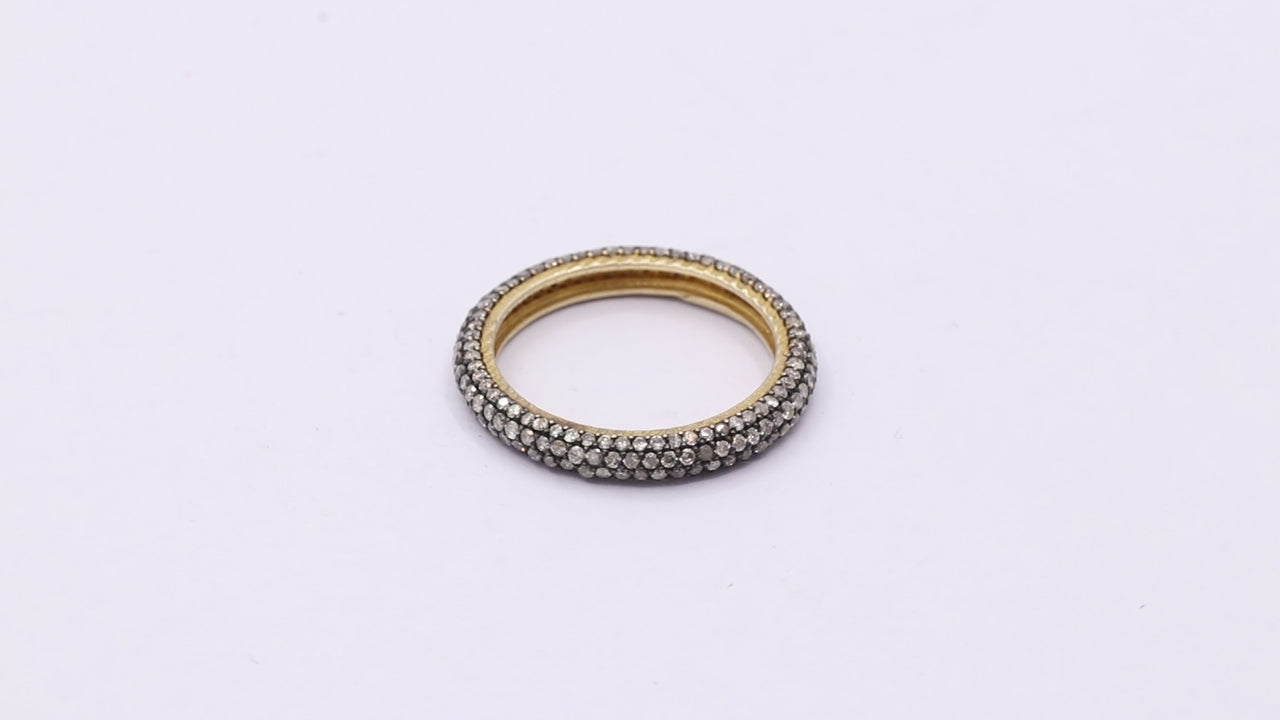925 Sterling Silver Diamond Gold Plated Silver Band Ring