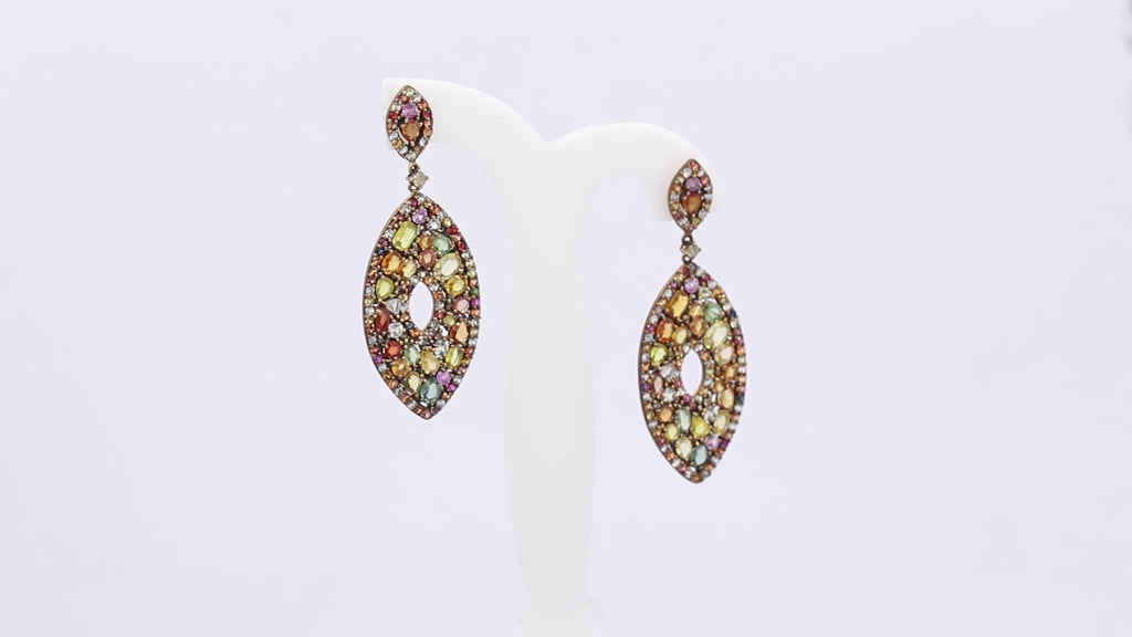Multi Sapphire And Diamond 925 Sterling Silver Gold Plated Earring