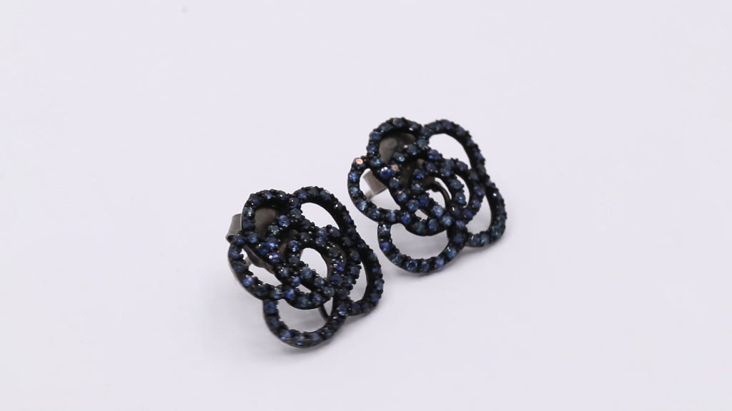 Natural Blue Sapphire Gemstone 925 Sterling Silver Designer Floral Earring