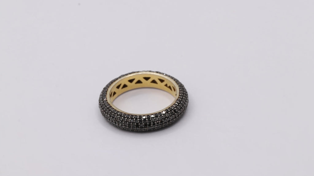 Natural Black Diamond Band 14k Yellow Gold Ring