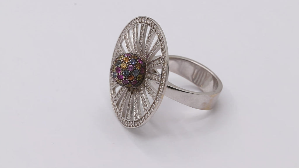 Multi-Sapphire & Diamond 18k White Gold Designer Ring
