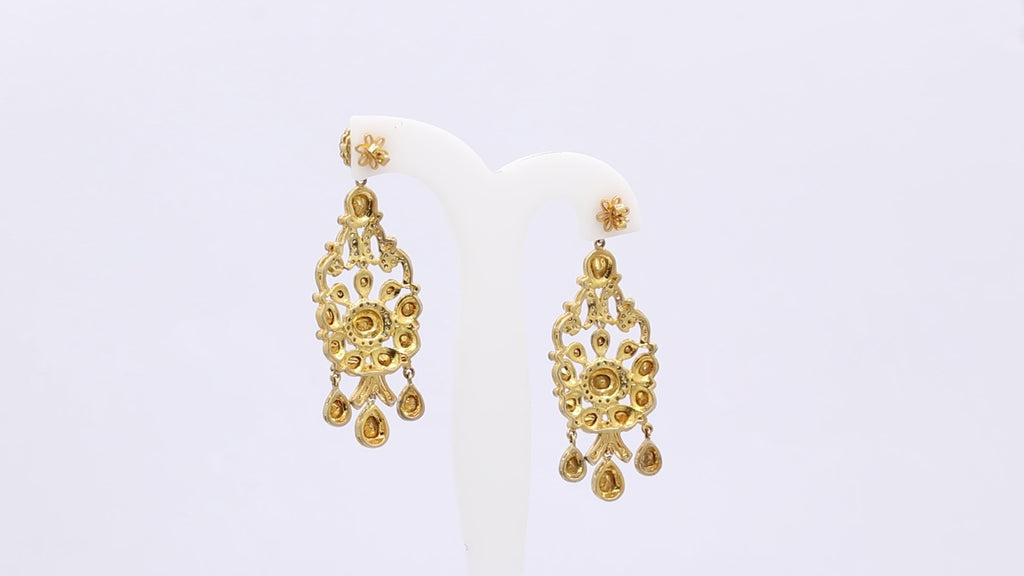 Designer Polki Diamond 925 Sterling Silver Gold Plated Dangle Earring