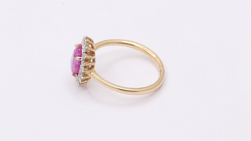 Natural Pink Sapphire And Diamond 14k Yellow Gold Ring