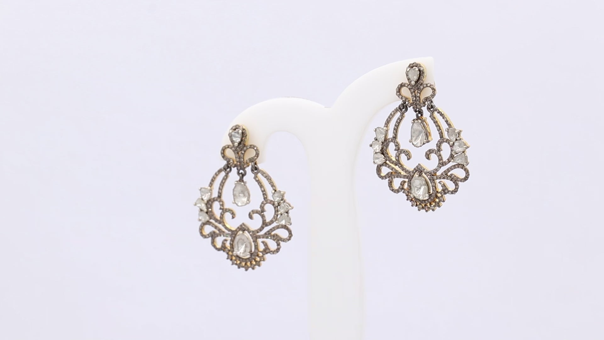 Beautiful Polki Diamond 925 Sterling Silver Gold Plated Drop Earrings