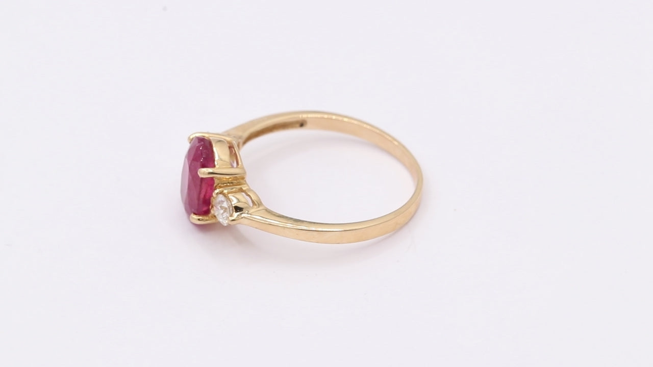 Natural Oval Shaped Ruby With Diamond Gold Ring In 14k Yellow Gold