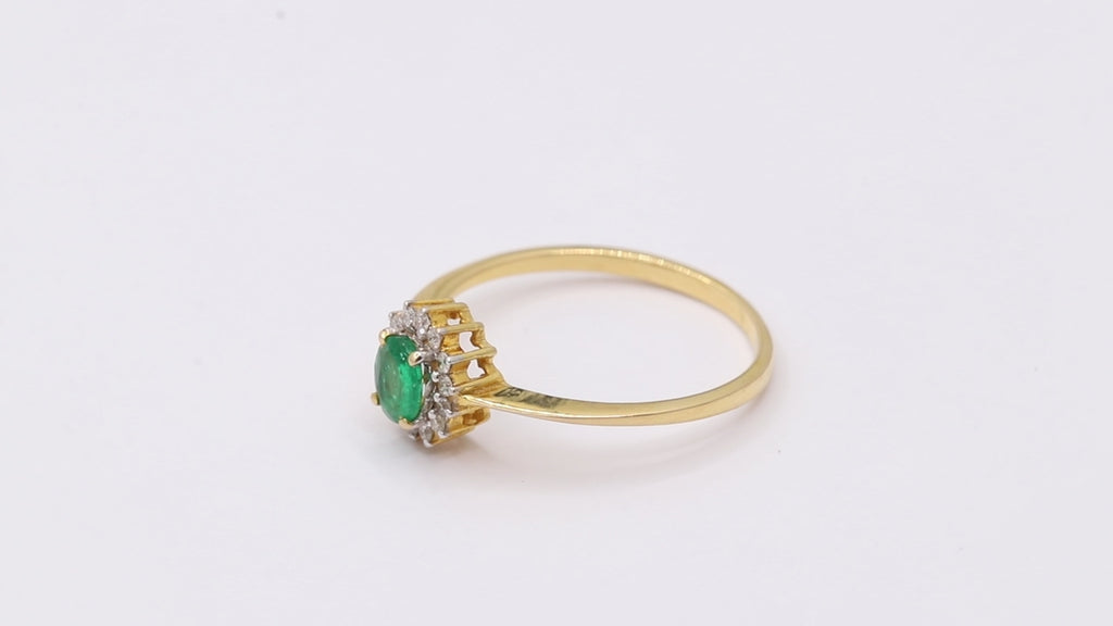 Natural Emerald With Diamond Ring In 14k Yellow Gold