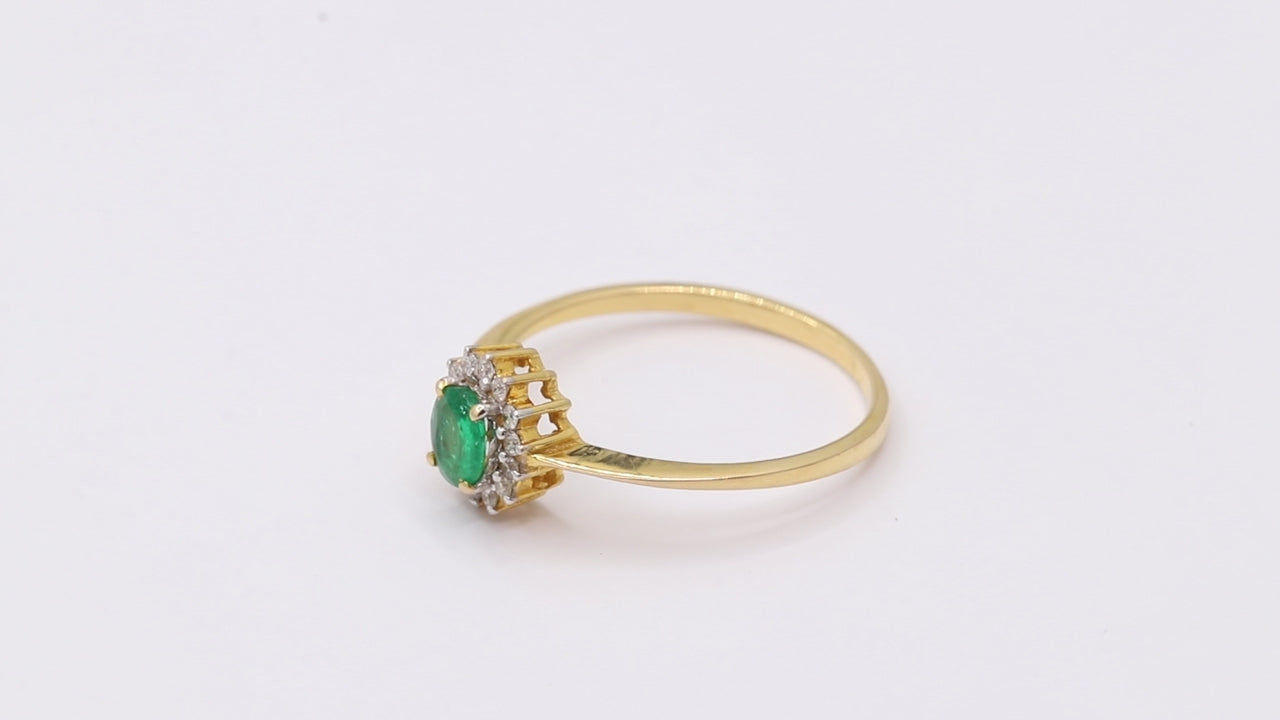 Natural Emerald With Diamond Ring In 14k Yellow Gold