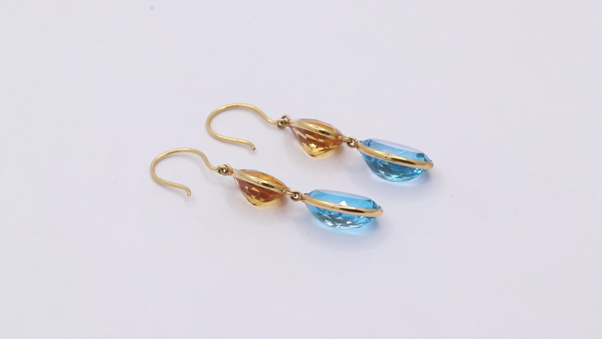 Natural Citrine And Blue Topaz Drop Gemstone Earrings In 18k Gold