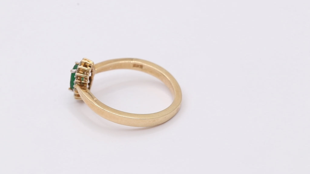 Natural Emerald Oval Cut Gemstone And Diamond Gold Ring In 14k Yellow Gold