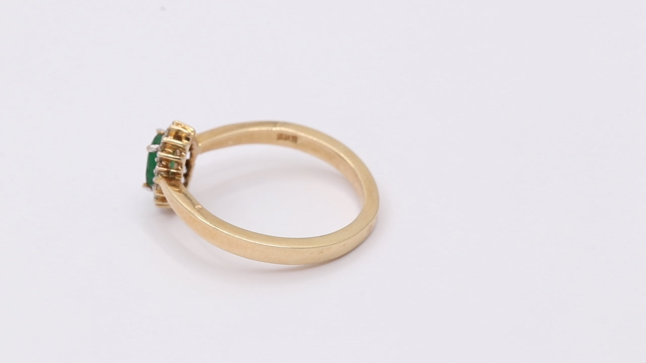 Natural Emerald Oval Cut Gemstone And Diamond Gold Ring In 14k Yellow Gold