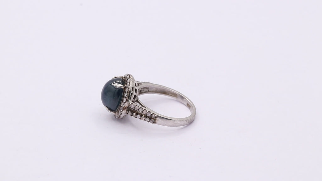 Precious Blue Sapphire With Diamond 925 Sterling Silver Ring
