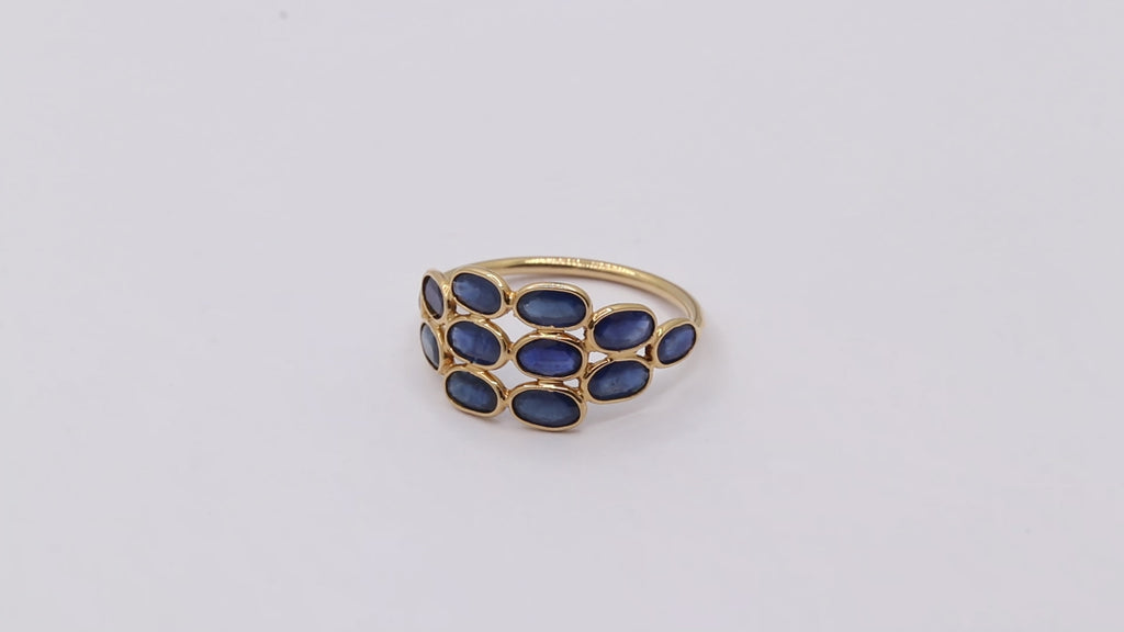Natural Blue Sapphire Oval Cut Gemstone 18K Gold Ring