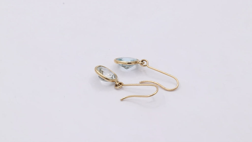 14k Yellow Gold Natural Blue Topaz Gemstone Drop Earrings