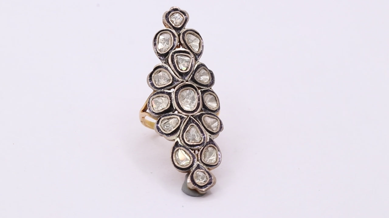 Natural Polki Diamond 925 Sterling Silver Gold Plated Ring