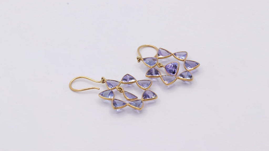14k Gold Natural Tanzanite Gemstone Drop Dangle Designer Earrings