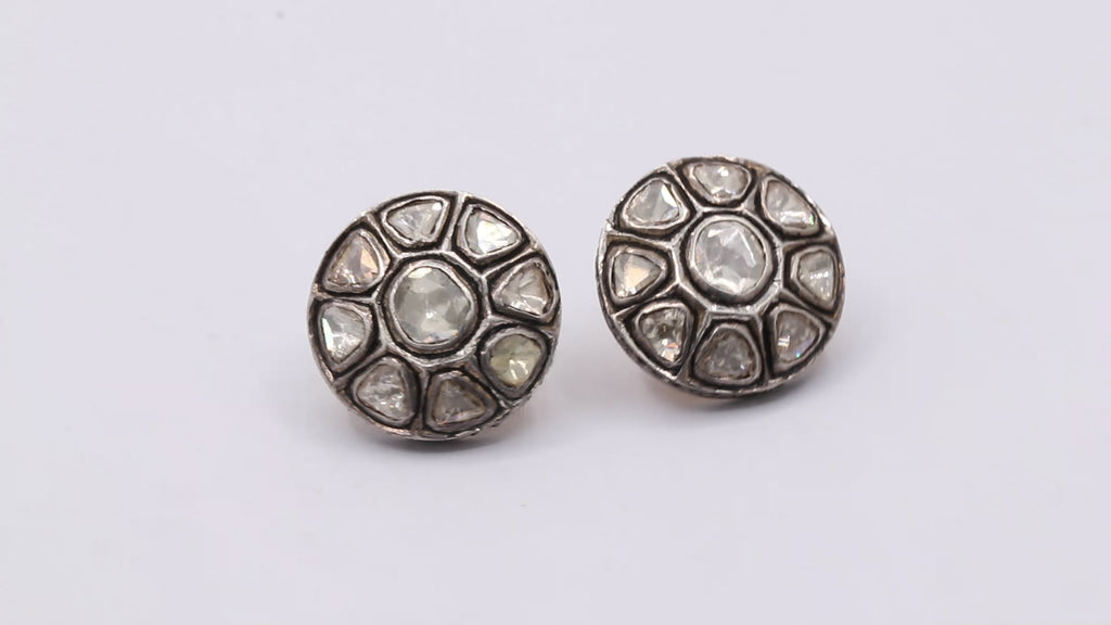 Polki Diamond 925 Sterling Silver Designer Stud For Women's