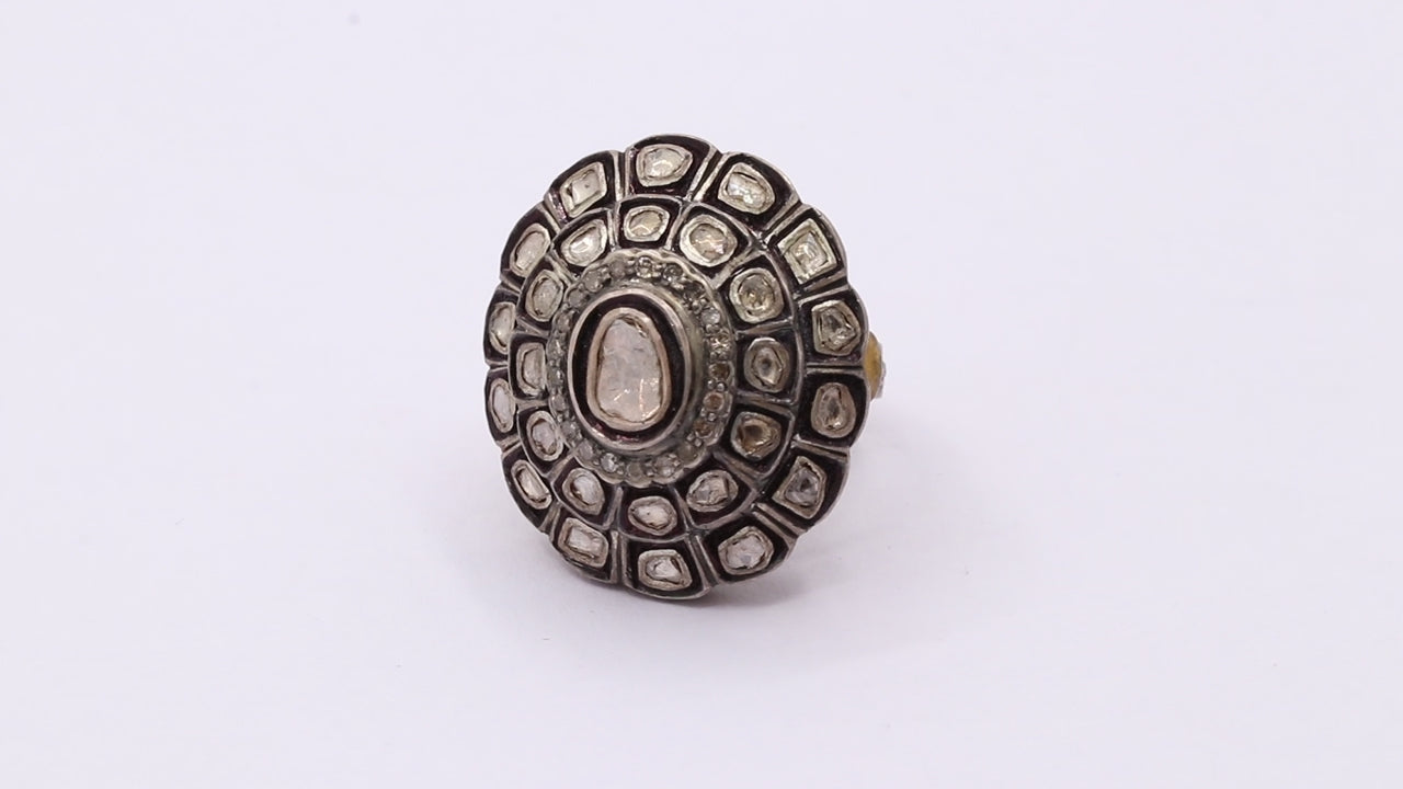 Handmade Polki Diamond Gold Plated 925 Sterling Silver Ring